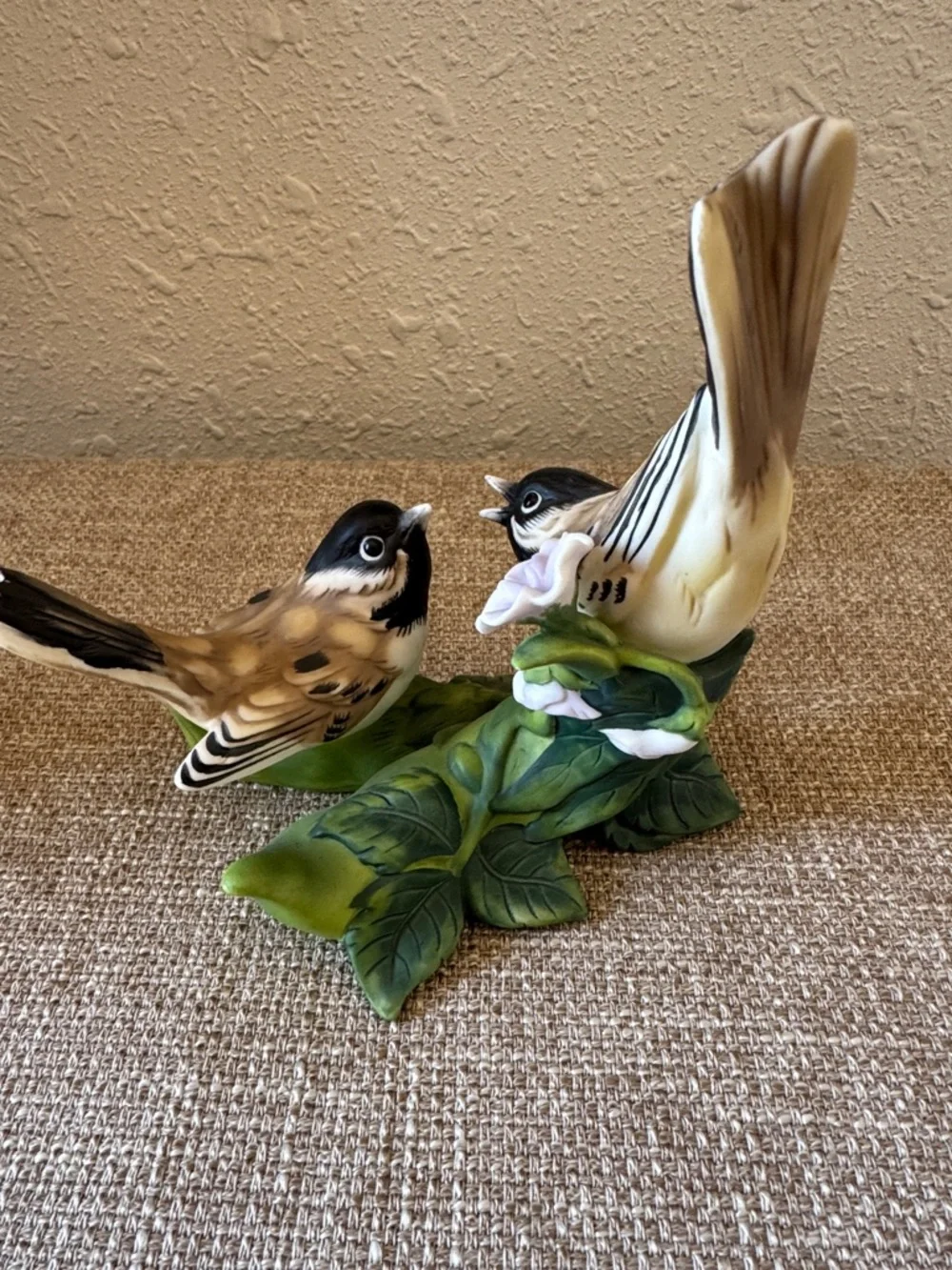 Decorative Ceramic Bird Figurine Pair in Black, White & Green